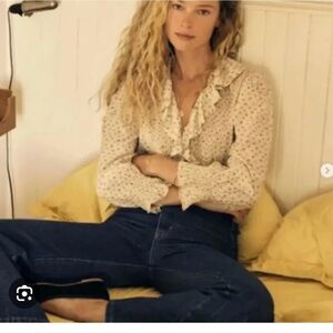 Floral Ruffle Blouse with Blue Jeans